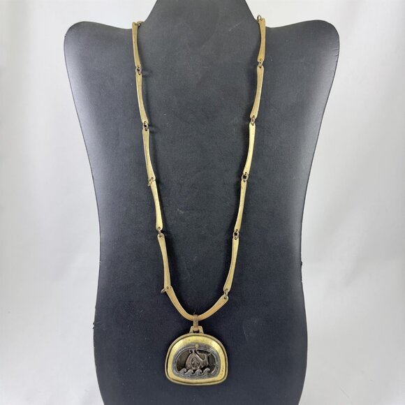 Jeep Collins Brass and Sterling Necklace Pendant Modernist Jonah and the Whale - Picture 1 of 7